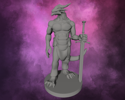 3D Printed Miniature - Dragonborn Fighter with Great Weapon Style 3