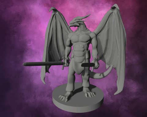 3D Printed Miniature - Dragonborn Fighter with two Weapons and Wings