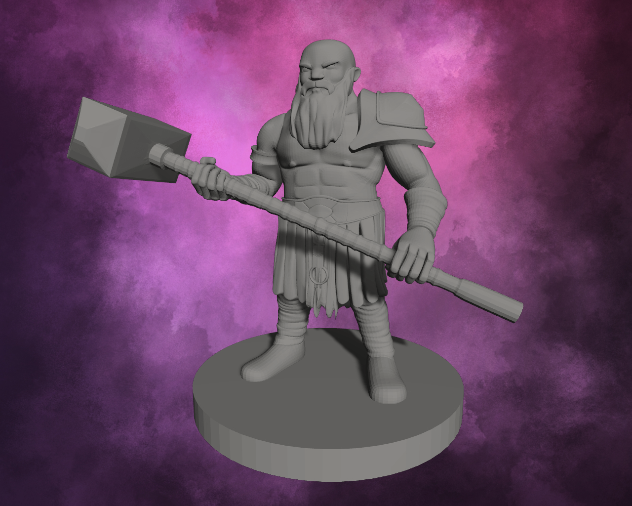 3D Printed Miniature - Dwarf Barbarian with Maul