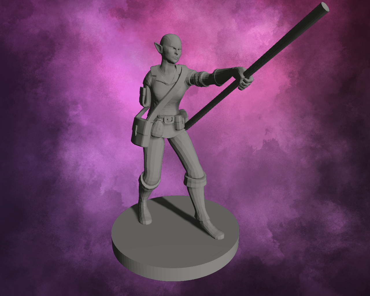 3D Printed Miniature - Elf Female Wizard Bald with one Arm