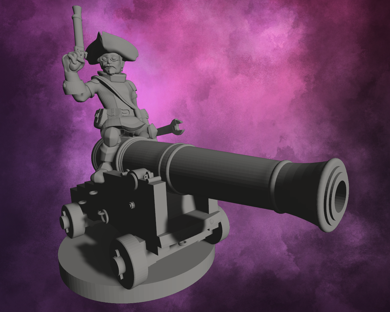 3D Printed Miniature - Gnome Male Artillerist Artificer on Cannon