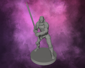 3D Printed Miniature - Half Elf Fighter with Great Weapon