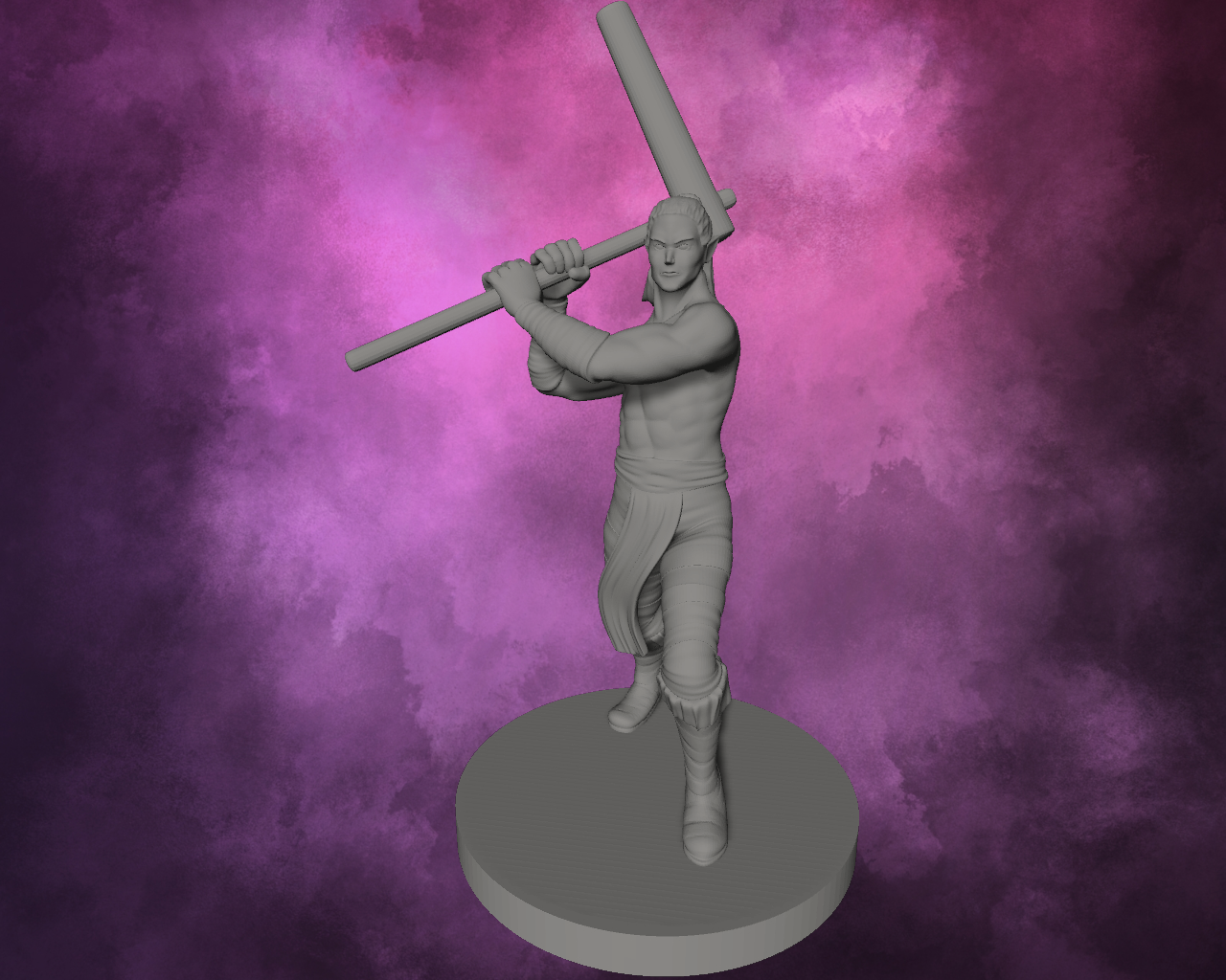 3D Printed Miniature - Half Elf Male Barbarian with Mochi Pounder