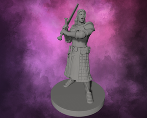 3D Printed Miniature - Human Female Fighter with Great Weapon