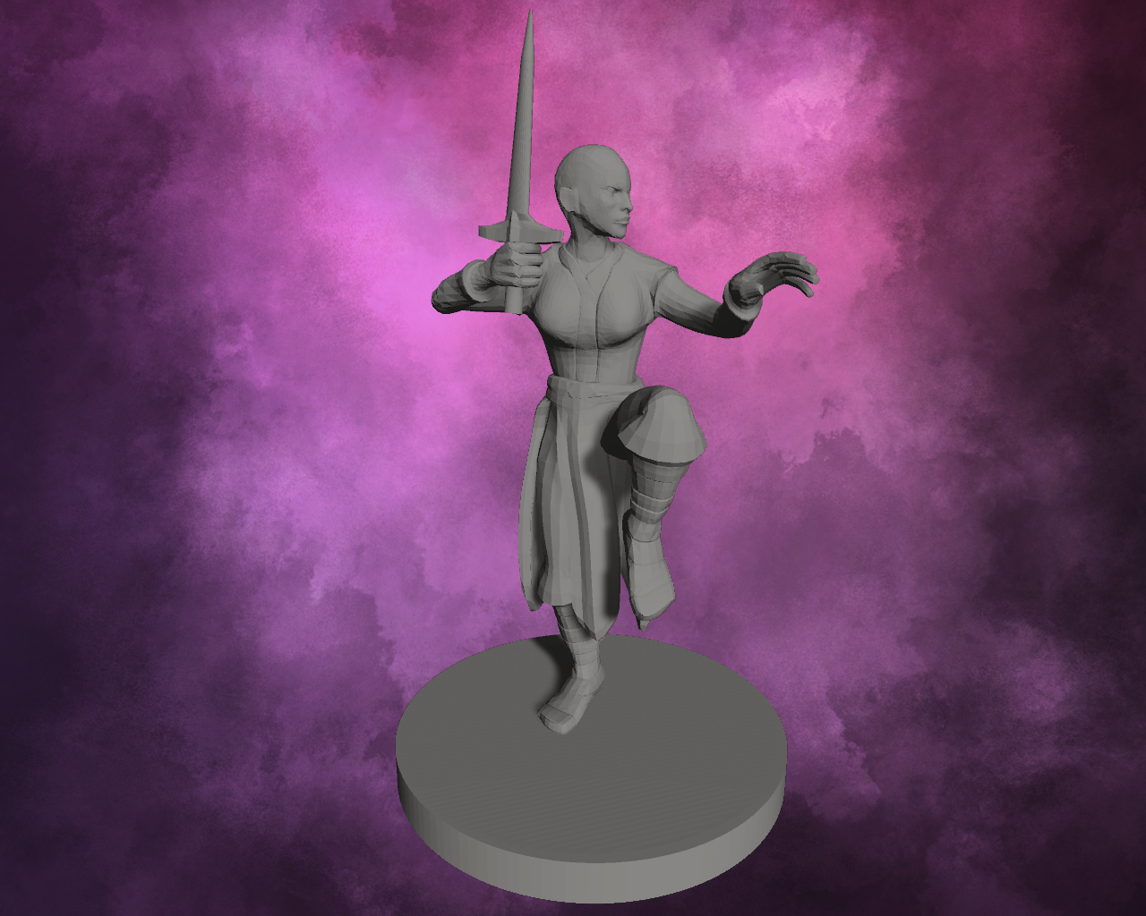 3D Printed Miniature - Human Female Monk Bald with Short Sword