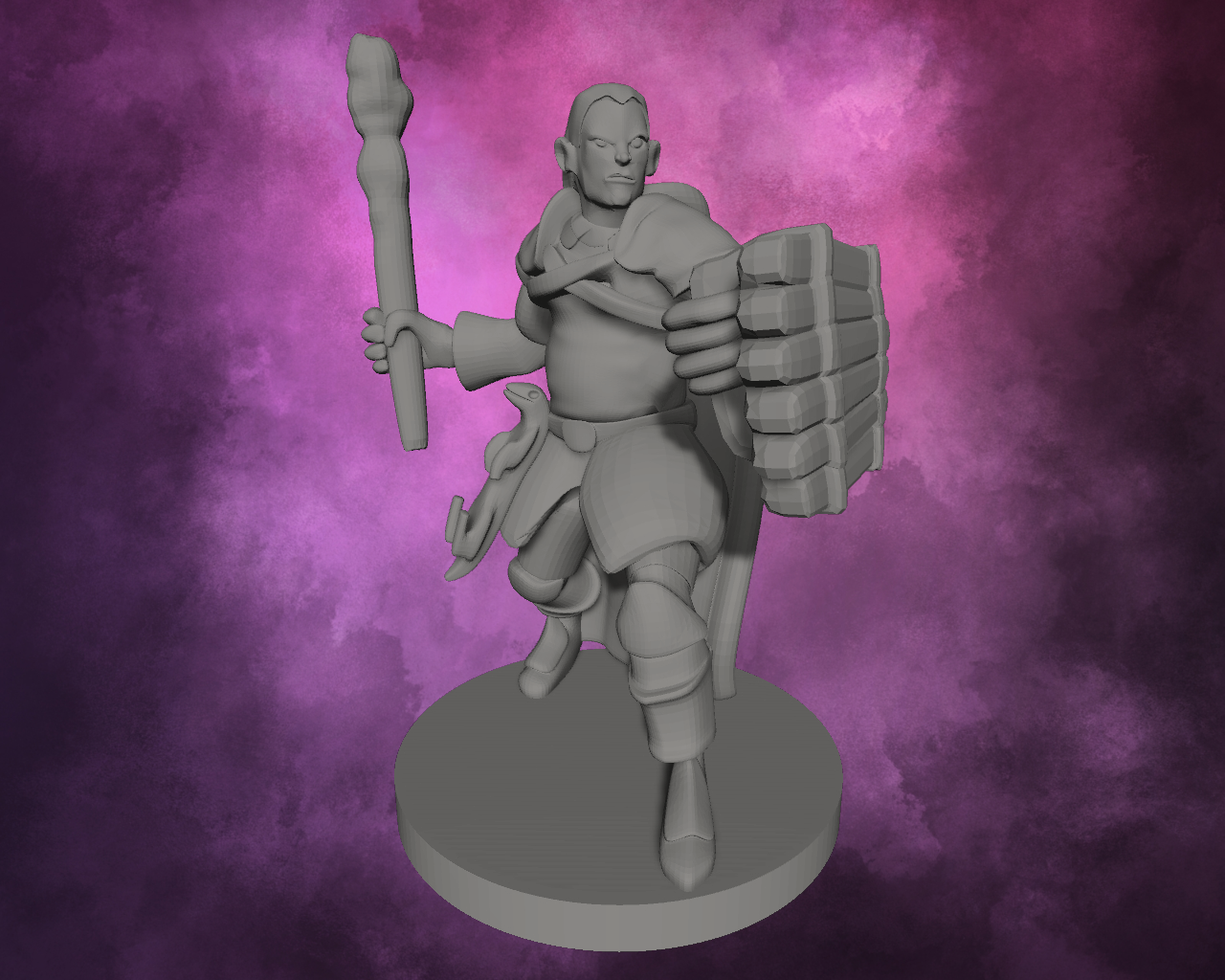 3D Printed Miniature - Human Male Druid with Club and Shield