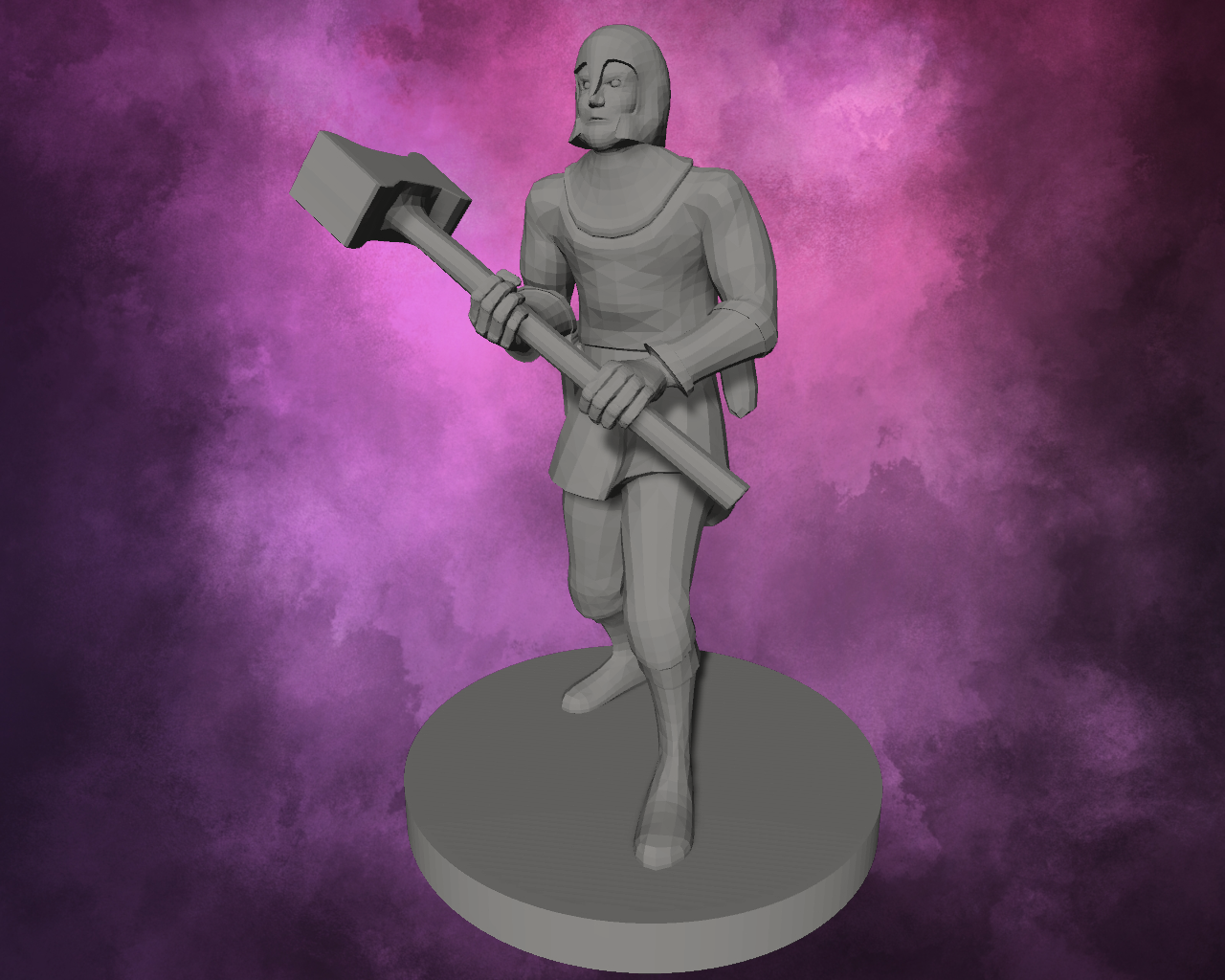 3D Printed Miniature - Human War Cleric with Chainmail Hammer
