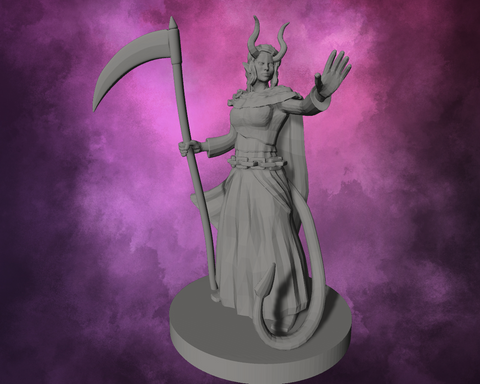 3D Printed Miniature - Tiefling Female Death Cleric Style 3