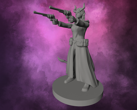 3D Printed Miniature - Tiefling Female Gunslinger with two Pistols