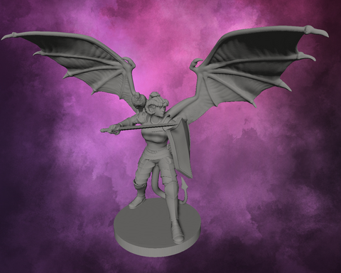 3D Printed Miniature - Tiefling Female Paladin with Wings