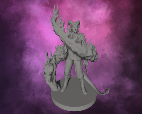 3D Printed Miniature - Tiefling Male Sorcerer with Swirling Flames