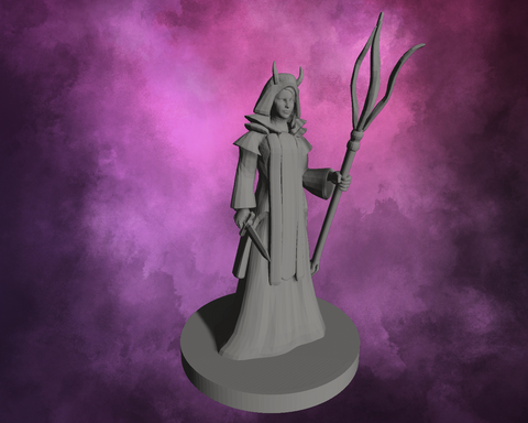 3D Printed Miniature - Tiefling Wizard with Archmage Robes and Tentacle Staff